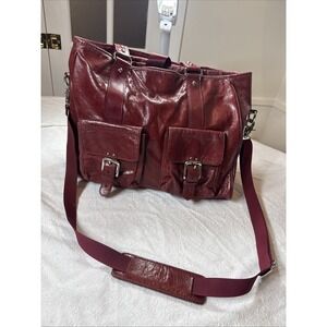Pelle Studio Italian Leather Adjustable Strap Laptop Portfolio HandBag Purse Red